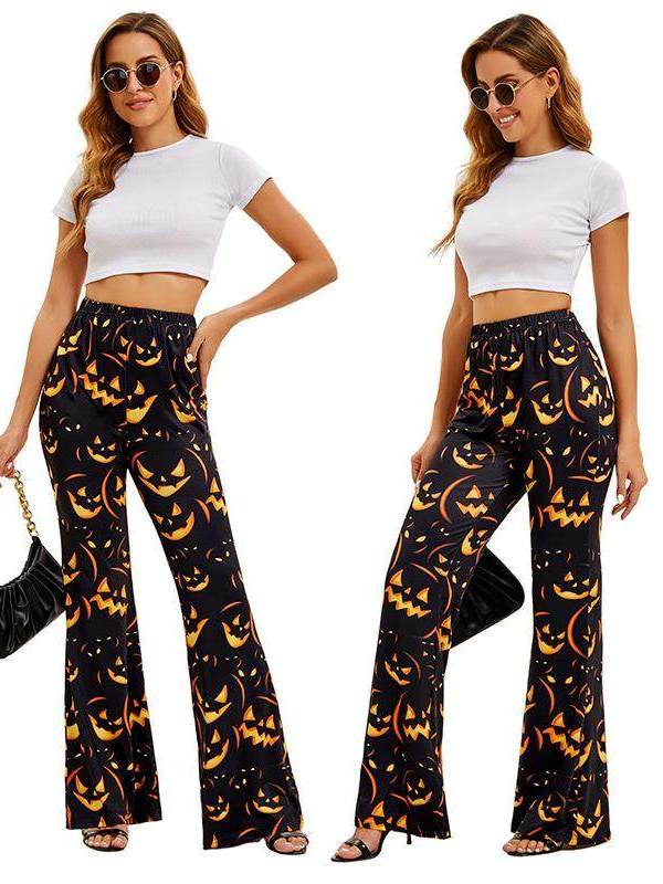 Ethnic Wear Fashion Brand - Halloween Bat Pumpkin Print Women's Pants