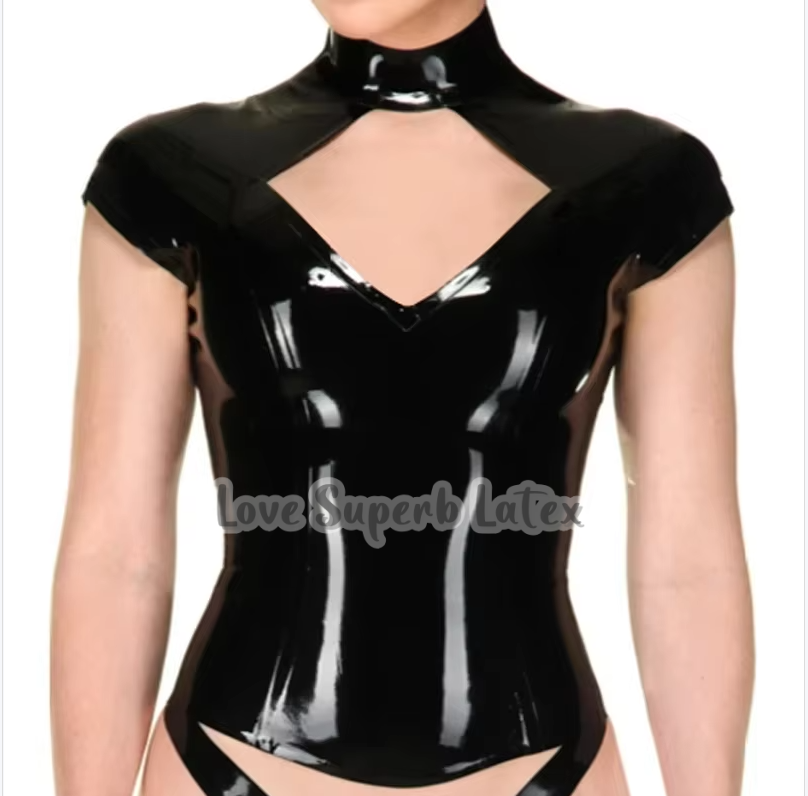 Ethnic Outfit - Sexy Black Women Latex Short Sleeves