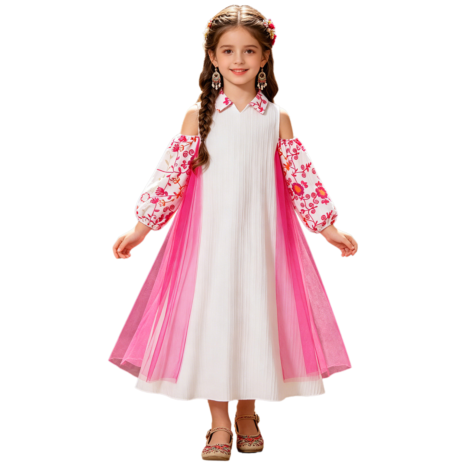 Girl Long Sleeve Mesh Patchwor - Ethnic Style Dresses ulasan dan harga