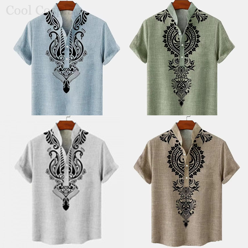 Male Retro Tops Henley Shirt M - Ethnic Fashion For Men ulasan dan harga