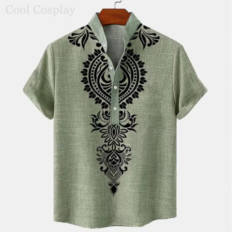 Male Retro Tops Henley Shirt M - Ethnic Fashion For Men ulasan dan harga
