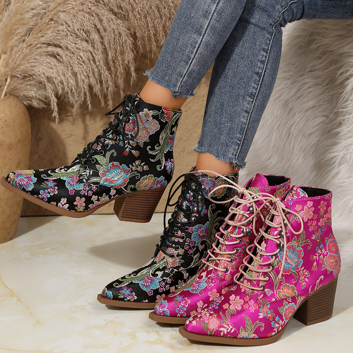 Ethnic Pointed-Toe Ankle Boots - Ethnic Fashion For Ladies ulasan dan harga