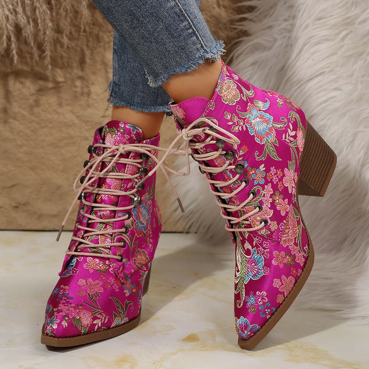 Ethnic Pointed-Toe Ankle Boots - Ethnic Fashion For Ladies ulasan dan harga