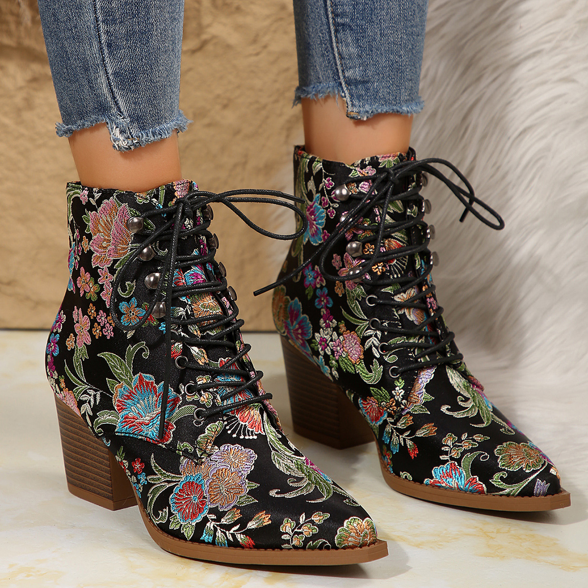 Ethnic Pointed-Toe Ankle Boots - Ethnic Fashion For Ladies ulasan dan harga