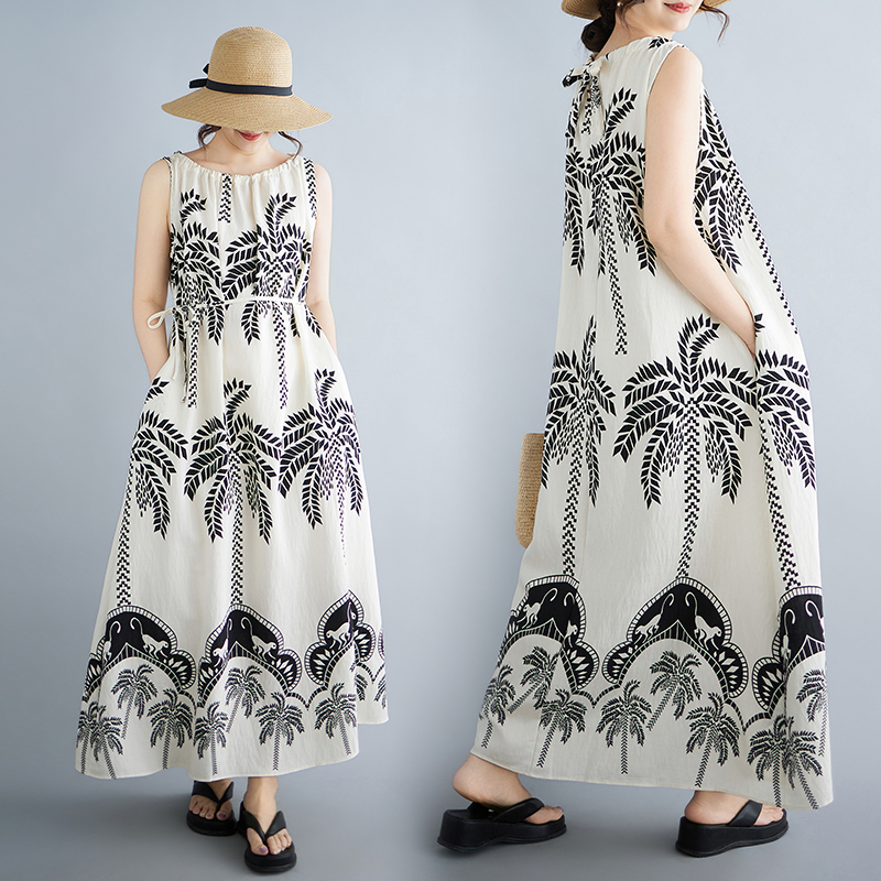 Summer Large Size Leaf Print M - Ethnic Style Dresses ulasan dan harga