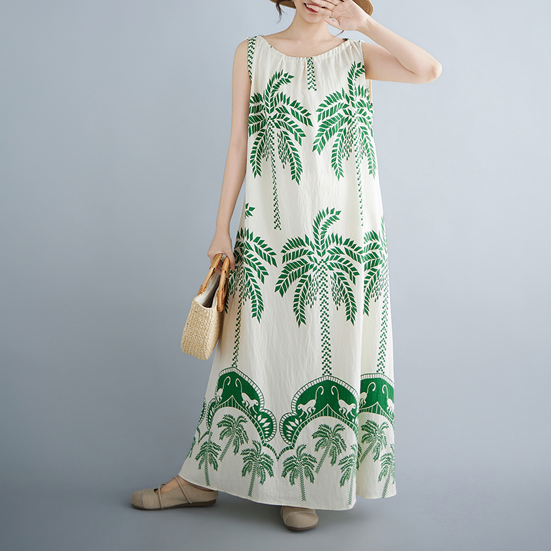 Summer Large Size Leaf Print M - Ethnic Style Dresses ulasan dan harga